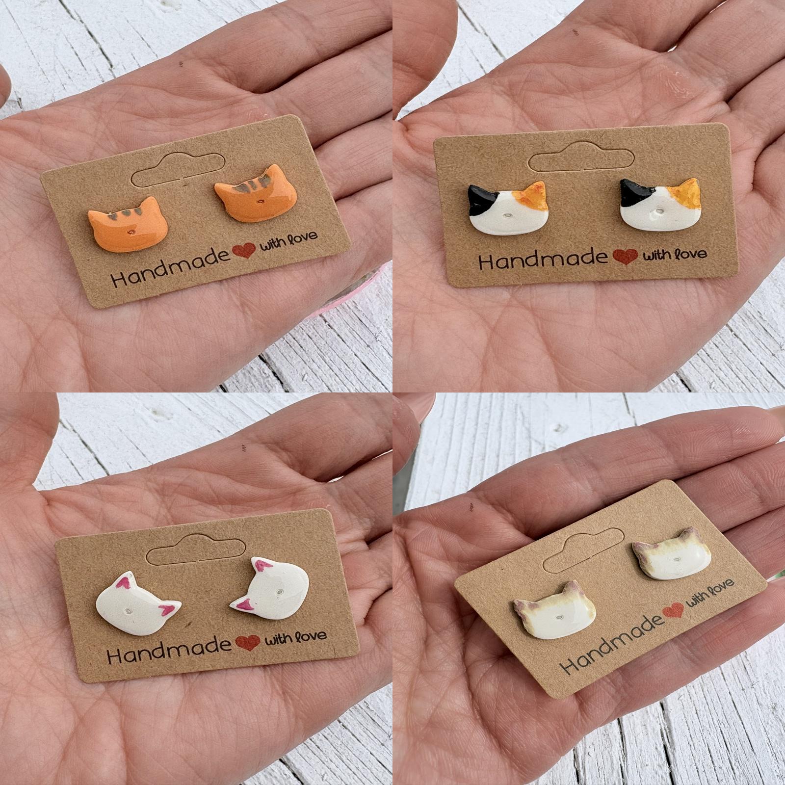 Cat Stud Earrings Handmade Polymer Clay Minimalist Kitty Earrings Small Animal Studs Gift for Cat Lovers Hypoallergenic Jewelry
