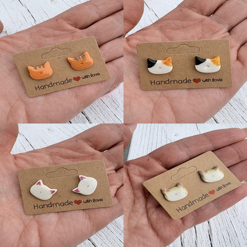 Cat Stud Earrings Handmade Polymer Clay Minimalist Kitty Earrings Small Animal Studs Gift for Cat Lovers Hypoallergenic Jewelry