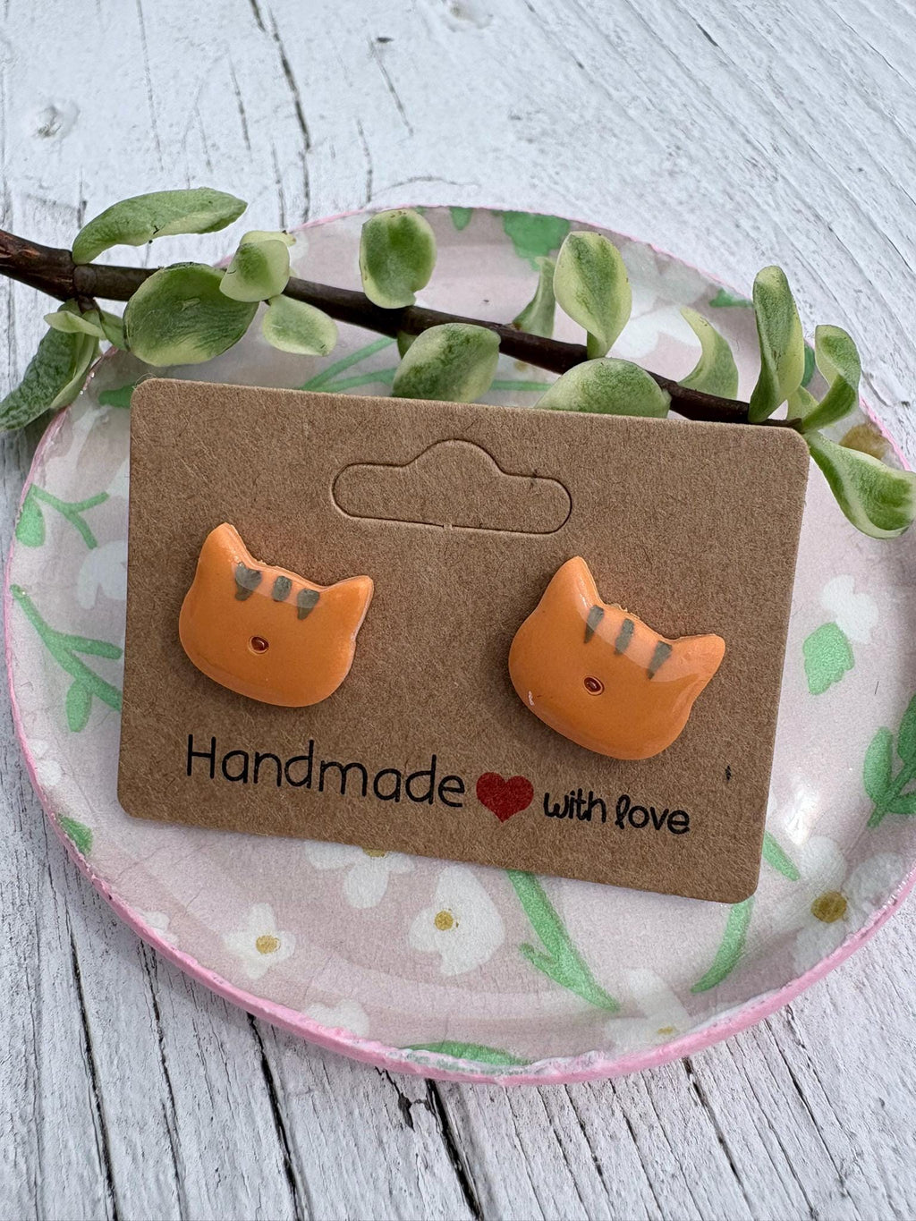 Cat Stud Earrings Handmade Polymer Clay Minimalist Kitty Earrings Small Animal Studs Gift for Cat Lovers Hypoallergenic Jewelry