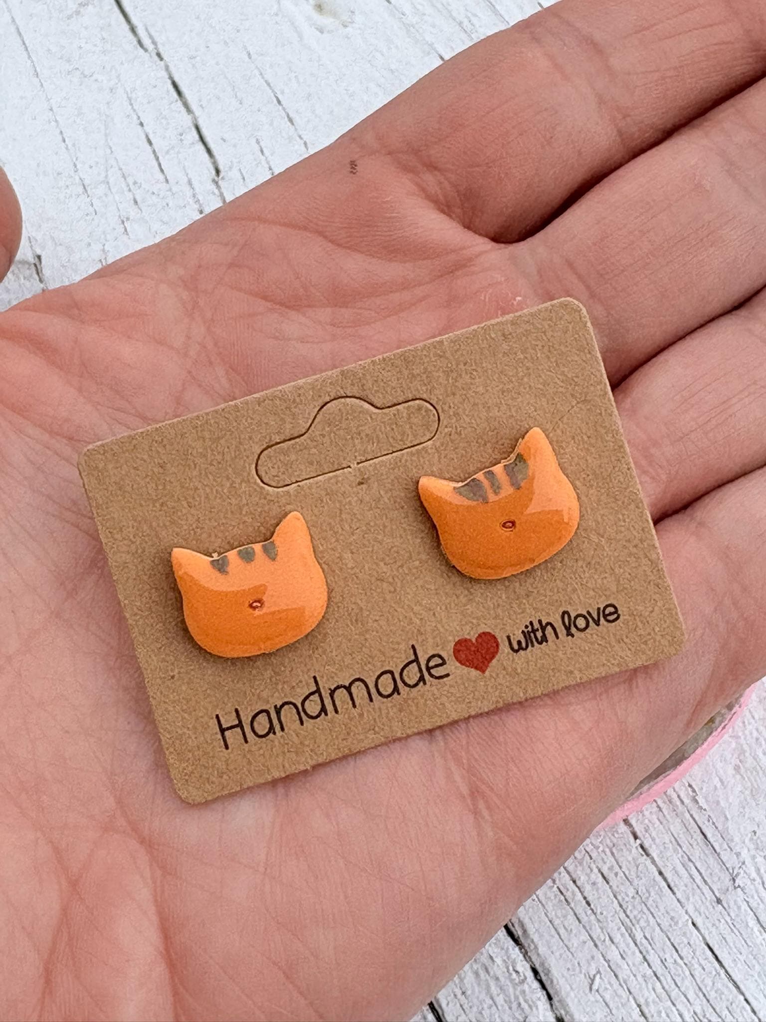 Cat Stud Earrings Handmade Polymer Clay Minimalist Kitty Earrings Small Animal Studs Gift for Cat Lovers Hypoallergenic Jewelry
