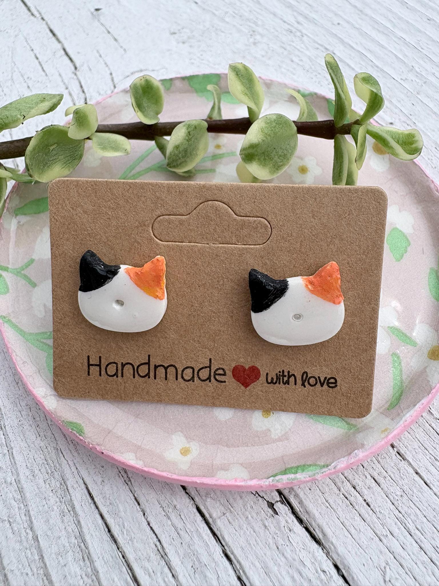 Cat Stud Earrings Handmade Polymer Clay Minimalist Kitty Earrings Small Animal Studs Gift for Cat Lovers Hypoallergenic Jewelry