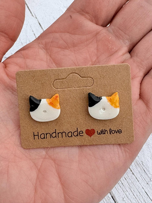 Cat Stud Earrings Handmade Polymer Clay Minimalist Kitty Earrings Small Animal Studs Gift for Cat Lovers Hypoallergenic Jewelry