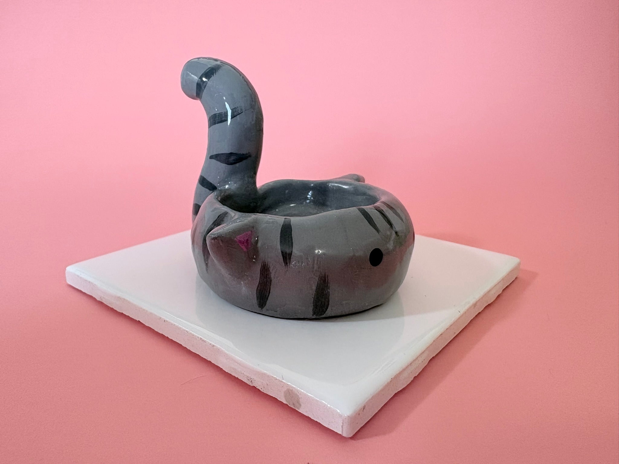 Gray Tabby Cat Trinket Dish & Ring Holder